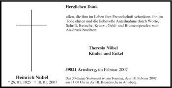 Traueranzeige von Heinrich Nübel von Tageszeitung