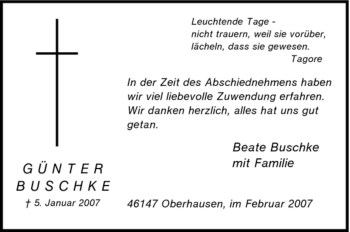 Traueranzeige von Günter Buschke von Tageszeitung
