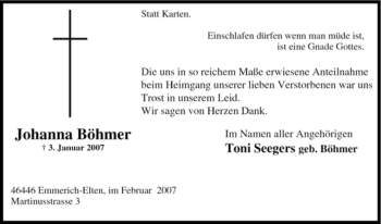 Traueranzeige von Johanna Böhmer von Tageszeitung