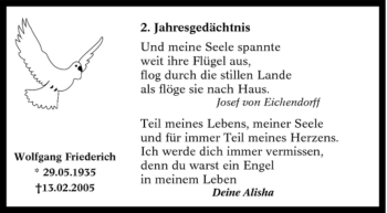 Traueranzeige von Wolfgang Friederich von Tageszeitung
