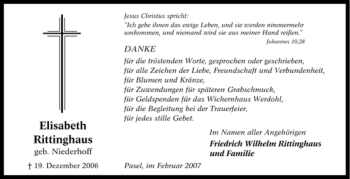 Traueranzeige von Elisabeth Rittinghaus von Tageszeitung