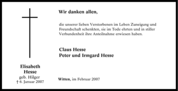 Traueranzeige von Elisabeth Hesse von Tageszeitung
