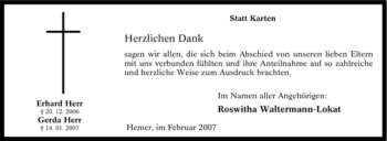 Traueranzeige von Erhard Herr von Tageszeitung