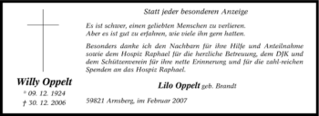 Traueranzeige von Willy Oppelt von Tageszeitung