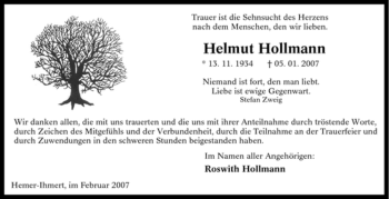 Traueranzeige von Helmut Hollmann von Tageszeitung