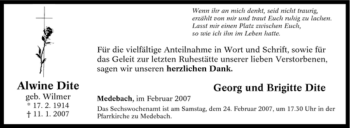 Traueranzeige von Alwine Dite von Tageszeitung