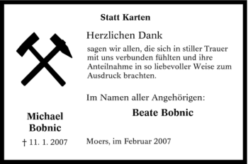 Traueranzeige von Michael Bobnic von Tageszeitung