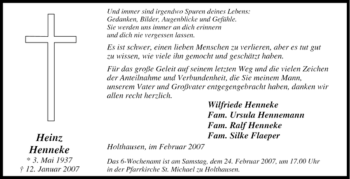 Traueranzeige von Heinz Henneke von Tageszeitung