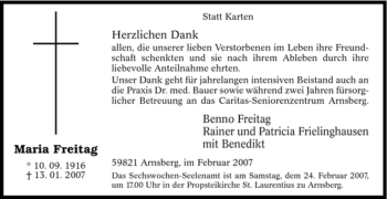 Traueranzeige von Maria Freitag von Tageszeitung