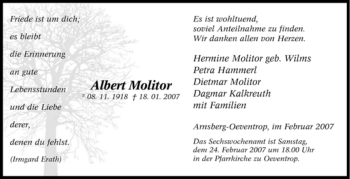 Traueranzeige von Albert Molitor von Tageszeitung