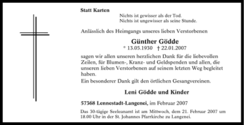 Traueranzeige von Günther Gödde von Tageszeitung