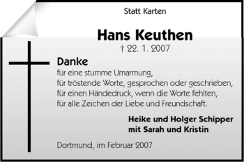 Traueranzeige von Hans Keuthen von Tageszeitung