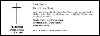 Traueranzeige von Hildegard Dobberthin von Tageszeitung