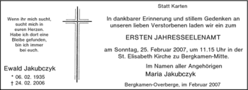 Traueranzeige von Ewald Jakubczyk von Tageszeitung