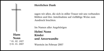 Traueranzeige von Hans Nonn von Tageszeitung