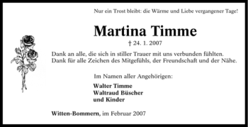 Traueranzeige von Martina Timme von Tageszeitung