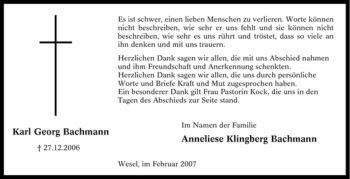 Traueranzeige von Karl Georg Bachmann von Tageszeitung