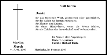 Traueranzeige von Marlies Mesch von Tageszeitung