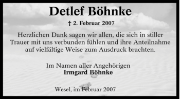 Traueranzeige von Detlef Böhnke von Tageszeitung