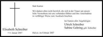 Traueranzeige von Elisabeth Schreiber von Tageszeitung