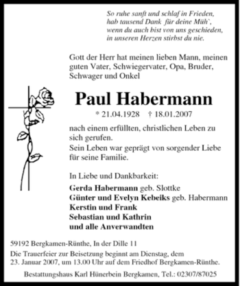 Traueranzeige von Paul Habermann von Tageszeitung