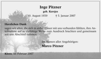 Traueranzeige von Inge Pitzner von Tageszeitung