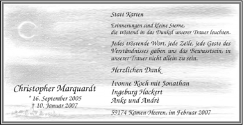 Traueranzeige von Christopher Marquardt von Tageszeitung