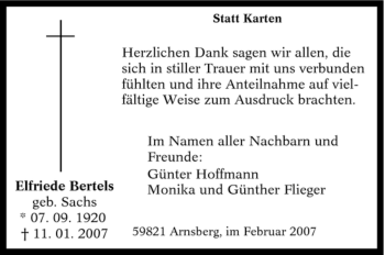 Traueranzeige von Elfriede Bertels von Tageszeitung