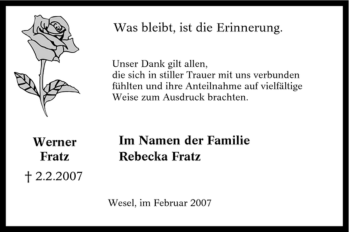 Traueranzeige von Werner Fratz von Tageszeitung