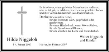 Traueranzeige von Hilde Niggeloh von Tageszeitung