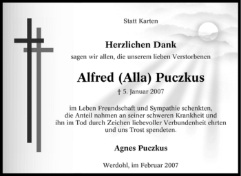 Traueranzeige von Alfred Puczkus von Tageszeitung
