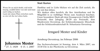 Traueranzeige von Johannes Mester von Tageszeitung