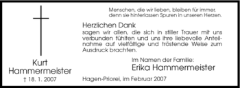 Traueranzeige von Kurt Hammermeister von Tageszeitung