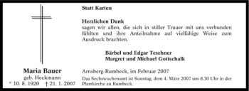 Traueranzeige von Maria Bauer von Tageszeitung