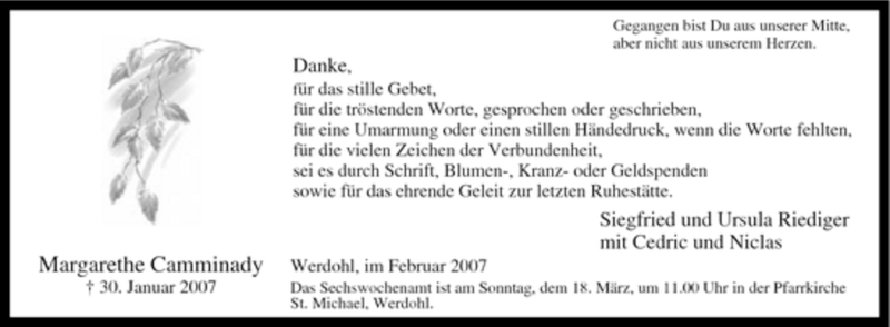  Traueranzeige für Margarethe Camminady vom 24.02.2007 aus Tageszeitung