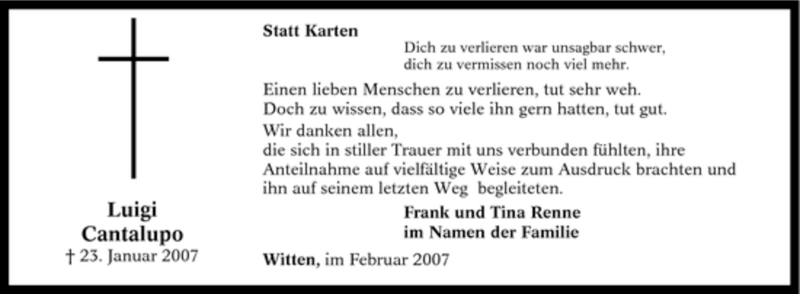  Traueranzeige für Luigi Cantalupo vom 24.02.2007 aus Tageszeitung