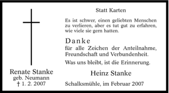 Traueranzeige von Renate Stanke von Tageszeitung
