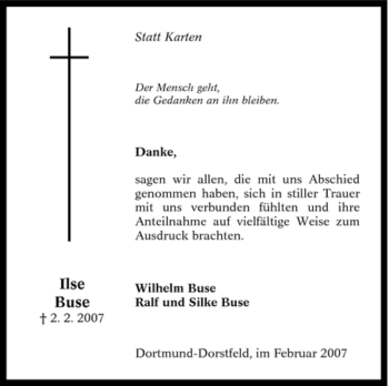 Traueranzeige von Ilse Buse von Tageszeitung