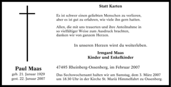 Traueranzeige von Paul Maas von Tageszeitung
