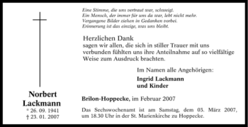 Traueranzeige von Norbert Lackmann von Tageszeitung