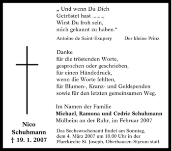 Traueranzeige von Nico Schuhmann von Tageszeitung