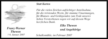 Traueranzeige von Franz-Werner Thewen von Tageszeitung