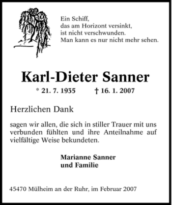Traueranzeige von Karl-Dieter Sanner von Tageszeitung