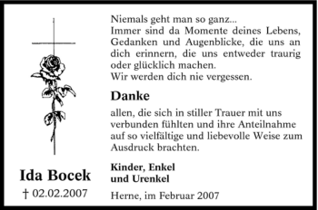 Traueranzeige von Ida Bocek von Tageszeitung