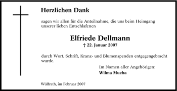 Traueranzeige von Elfriede Dellmann von Tageszeitung