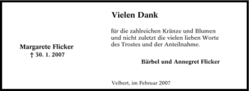 Traueranzeige von Margarete Flicker von Tageszeitung