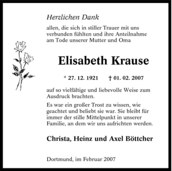 Traueranzeige von Elisabeth Krause von Tageszeitung
