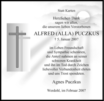 Traueranzeige von Alfred Puczkus von Tageszeitung