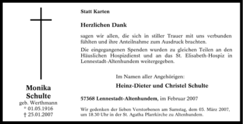 Traueranzeige von Monika Schulte von Tageszeitung
