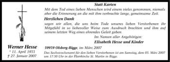 Traueranzeige von Werner Hesse von Tageszeitung